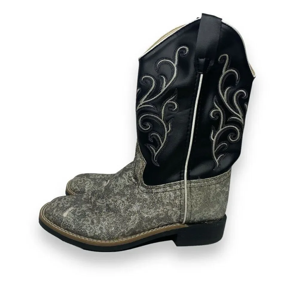 Old West Cowgirl Boots Silver Glitter Size 3 D
